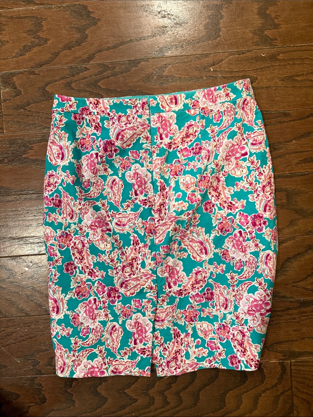 J Crew Factory turquoise/pink floral pencil skirt, size 8 - Picture 5 of 6